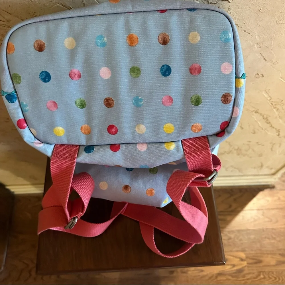 Matilda Jane Make a Splash Beach Backpack with blue polka dot and floral pattern